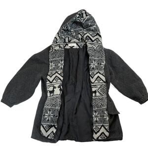 Casual Corner Women's M Petite Gray Wool Blend VTG Hooded Jacket Winter Pattern